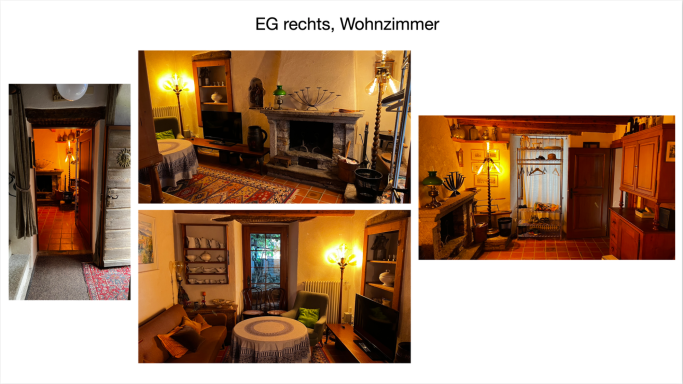 Ein gemütliches Wohnzimmer mit Möbeln, Teppichen und warmem Licht.